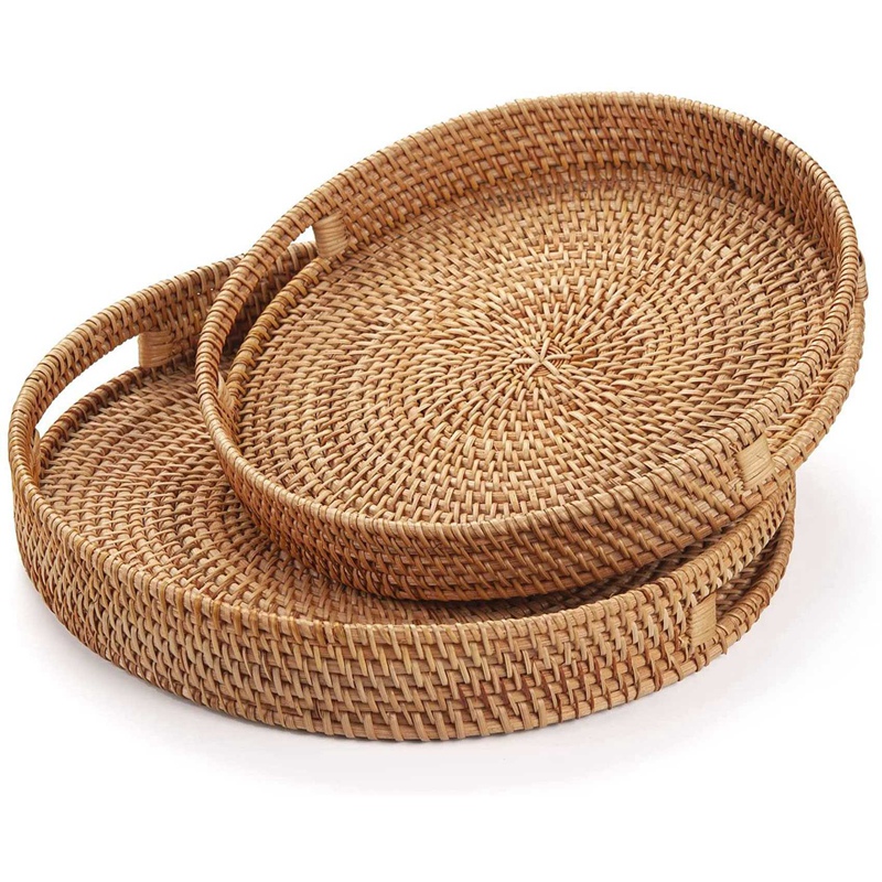 Rattan Tray Handle - Круглый плетеный поднос из ротанга с