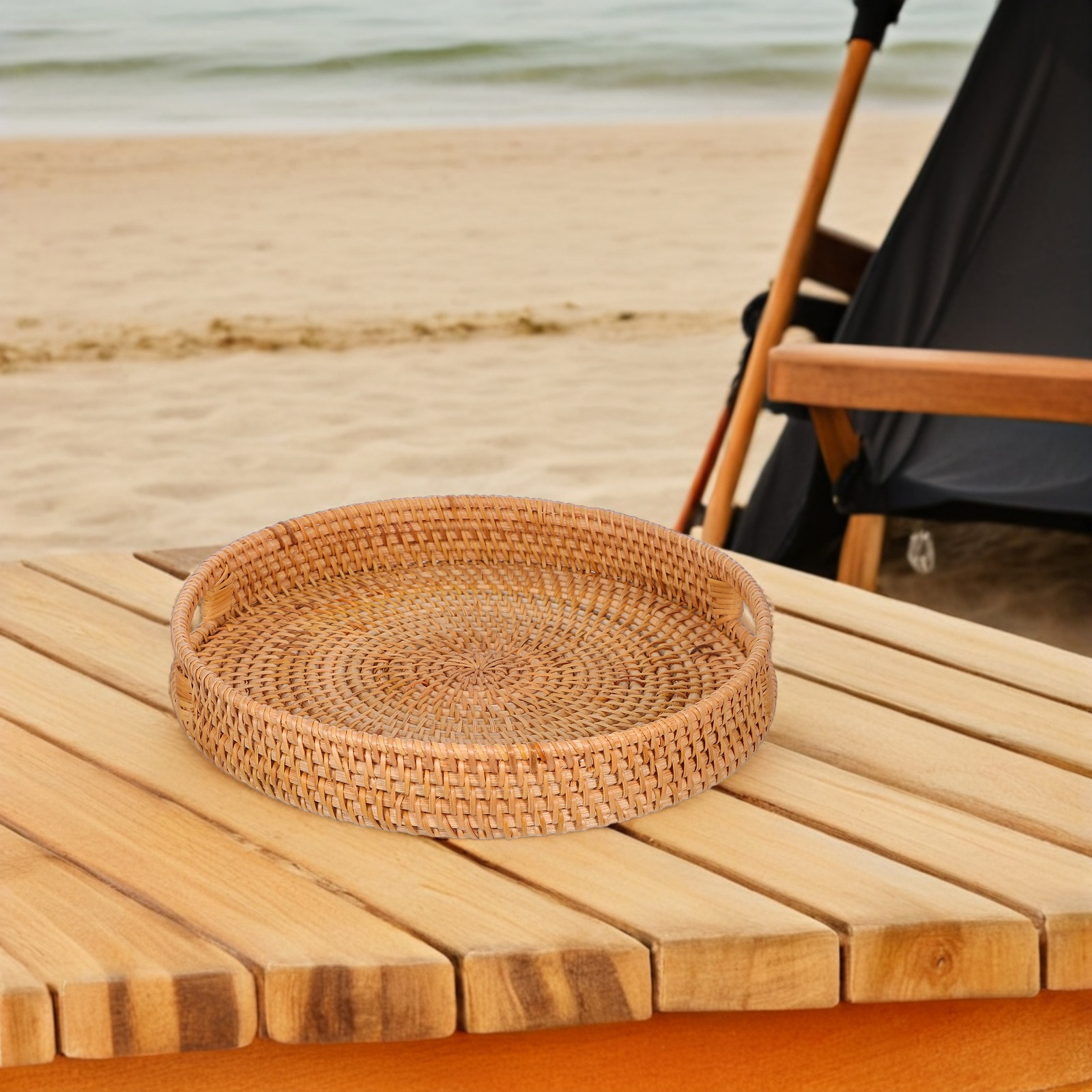 14-дюймовый круглый поднос из  – обзор и цена Rattan Tray Handle