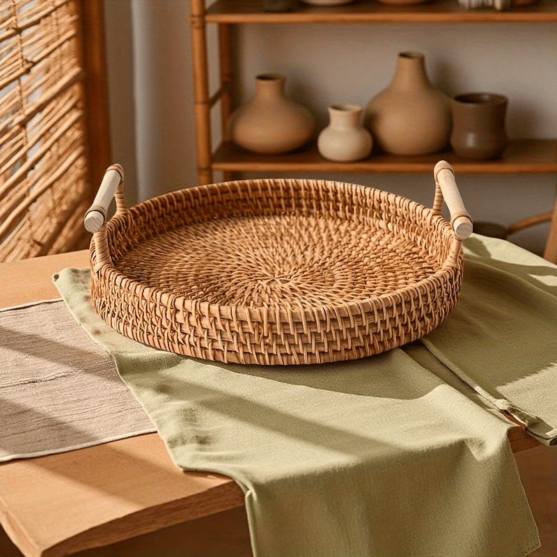 Круглый поднос из ротанга ручн – обзор и цена Rattan Tray Handle