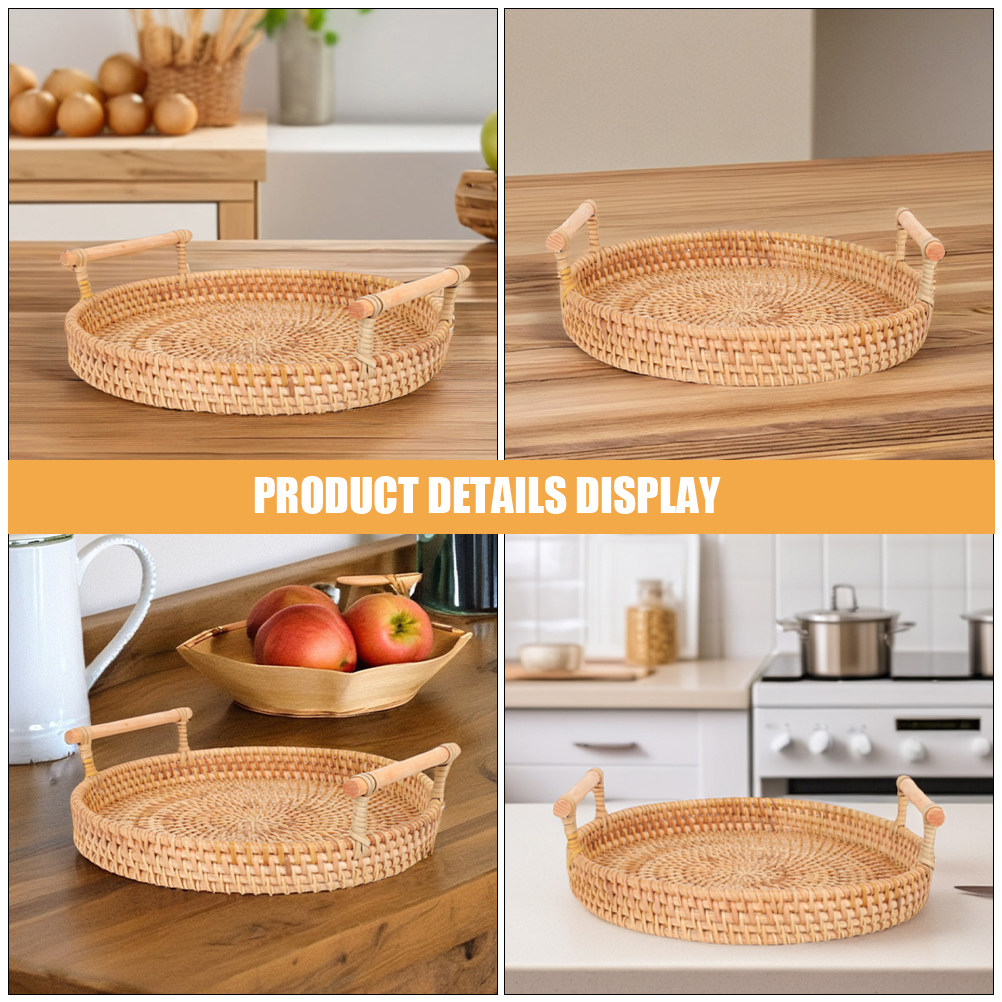 Круглый плетеный поднос из рот – обзор и цена Rattan Tray Handle