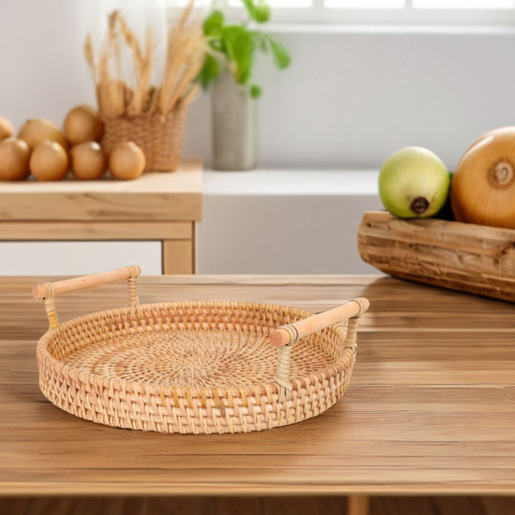 Круглый плетеный поднос из рот – обзор и цена Rattan Tray Handle