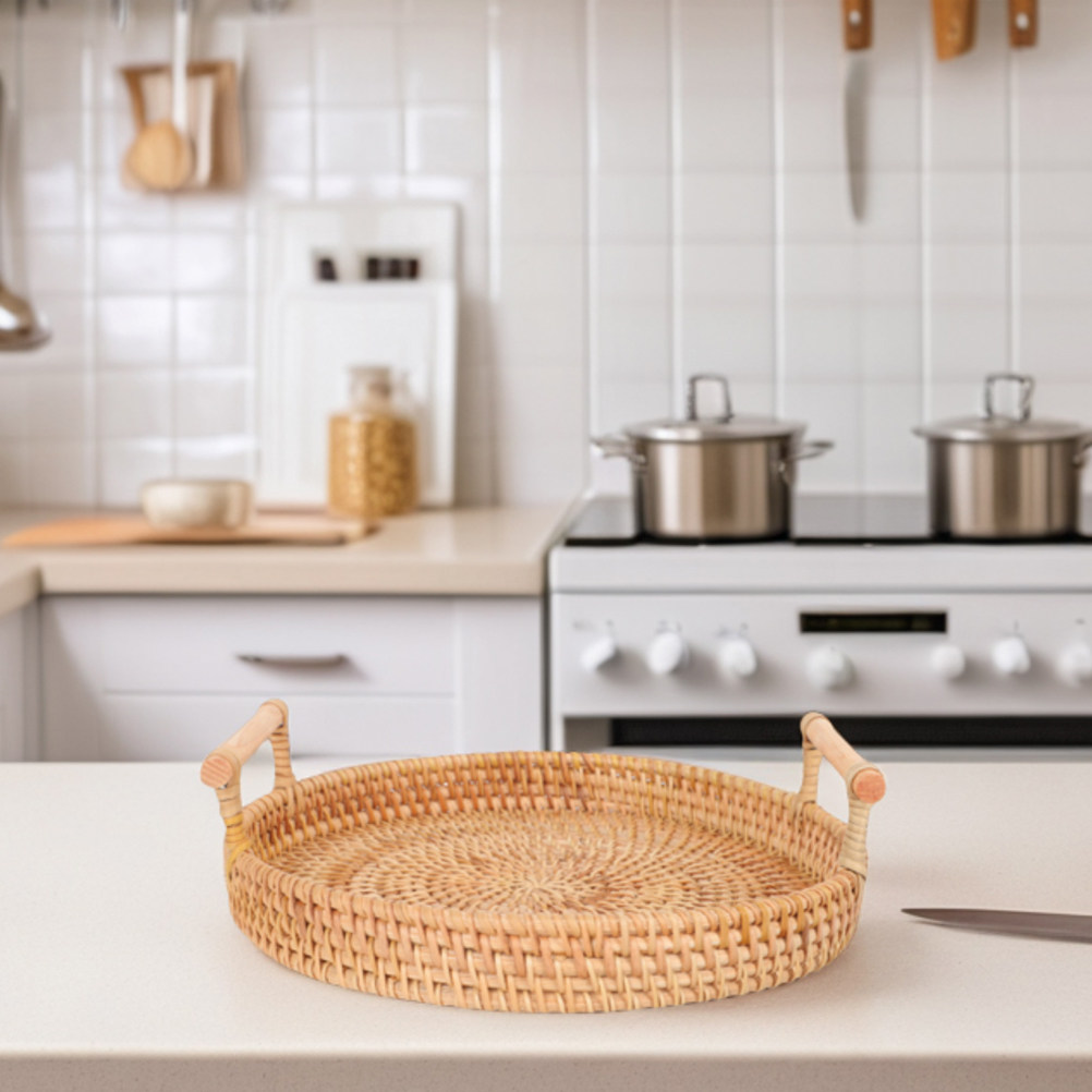 Круглый плетеный поднос из рот – обзор и цена Rattan Tray Handle