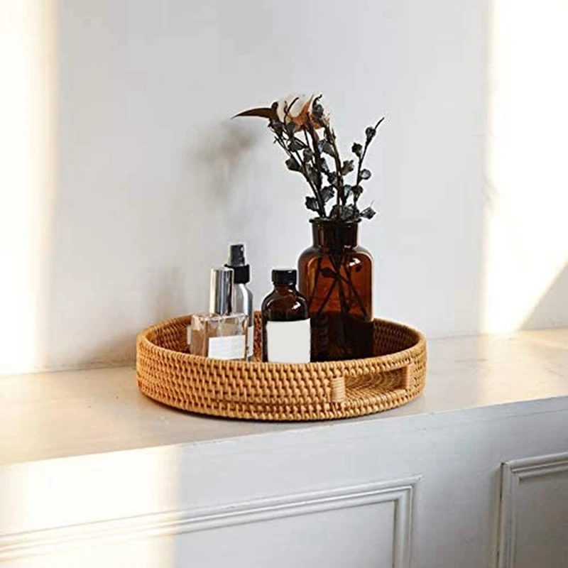 Круглый плетеный поднос из рот – обзор и цена Rattan Tray Handle